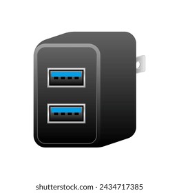 Black USB charger _usb type A 3.0 2 port illustration.