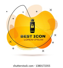 Black USB flash drive with closed padlock icon isolated on white background. Security, safety, protection concept. Fluid color banner. Vector Illustration