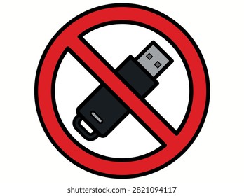 A black USB flash drive is depicted within a red circle with a diagonal line, symbolizing prohibition or restriction against its use.
