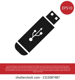 Black USB flash drive icon isolated on white background. Vector Illustration