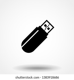 Black USB flash drive icon isolated on white background. Vector Illustration