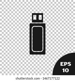 Black USB flash drive icon isolated on transparent background.  Vector Illustration