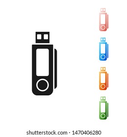 Black USB flash drive icon isolated on white background. Set icons colorful. Vector Illustration