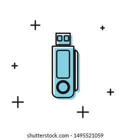 Black USB flash drive icon isolated on white background.  Vector Illustration