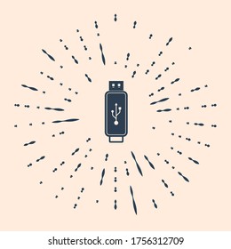 Black USB flash drive icon isolated on beige background. Abstract circle random dots. Vector Illustration