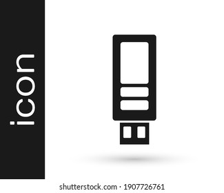 Black USB flash drive icon isolated on white background.  Vector