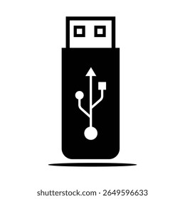 Ícone de unidade flash USB preto, símbolo simples de pen drive vetor plana para armazenamento de dados, isolado no fundo branco