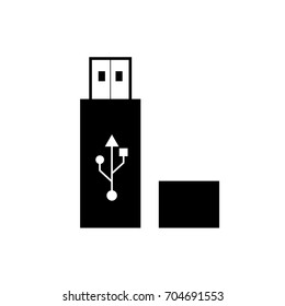 Black usb flash drive icon with symbol, vector isolated on white background. Connectors and sockets for PC and mobile devices.