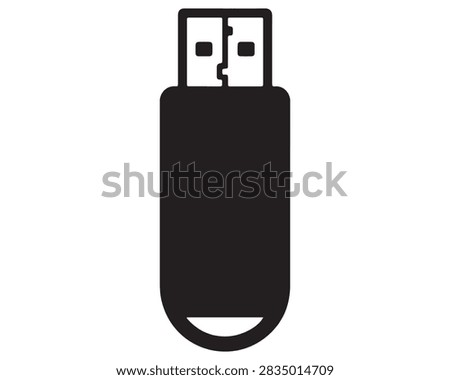 Black usb flash drive storage icon symbol graphic vector illustration with a silhouette of a portable usb flash memory drive