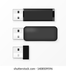 Black USB Flash Drive Template For Advertising, Branding And Corporate Identity. EPS10 Vector