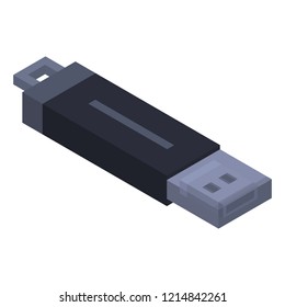 Black usb flash icon. Isometric of black usb flash vector icon for web design isolated on white background