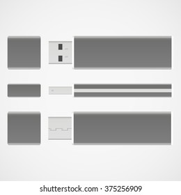 Black USB memory stick. Blank template. Business identity mock up. Vector illustration.