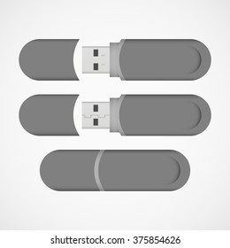 Black USB memory stick. Blank template. Business identity mock up. Vector illustration.