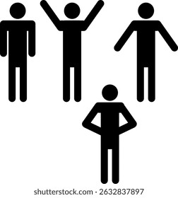 Black user icon set, man with raised hands, man with crossed hands