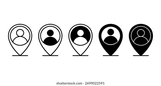 Black user location pin icon for maps, profiles, and social or navigation applications.