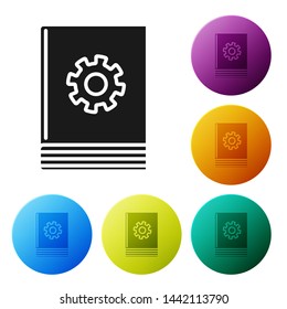 Black User manual icon isolated on white background. User guide book. Instruction sign. Read before use. Set icons colorful circle buttons. Vector Illustration