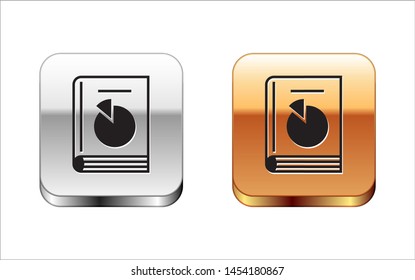 Black User manual icon isolated on white background. User guide book. Instruction sign. Read before use. Silver-gold square button. Vector Illustration