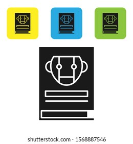 Black User manual icon isolated on white background. User guide book. Instruction sign. Read before use. Set icons colorful square buttons. Vector Illustration
