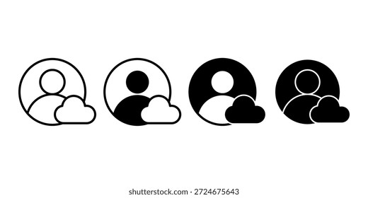 Icono negro de la nube de la persona del usuario que representa los datos del usuario del almacenamiento en la nube y el acceso en línea.
