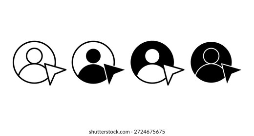 Icono negro del Hacer clic del cursor de la persona del usuario que representa la selección y la acción de la interacción del usuario.