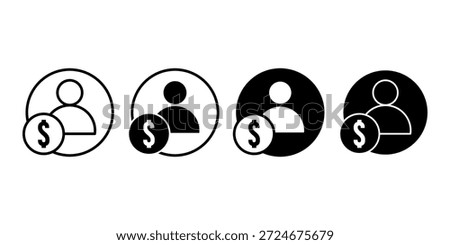 Black user person dollar icon representing user finance payment income and billing.