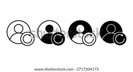 Black user person refresh icon representing profile reload data sync and account update.