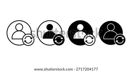 Black user person update icon representing profile changes information refresh and sync.