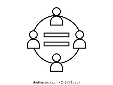 Black user profile icon in circle with equal icon representing equality.