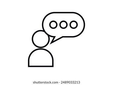Black user profile icon with talk speech typing speech bubble