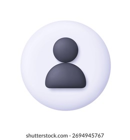 Black user profile sign on white circle button. User profile, contact. Social media, communication, identity, account management and user interface concept. 3d vector icon. Cartoon minimal style.