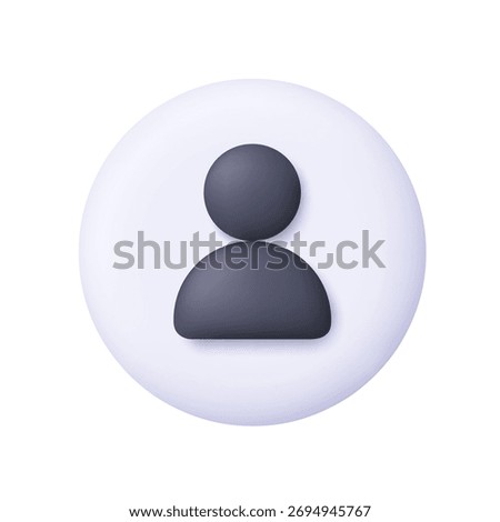 Black user profile sign on white circle button. User profile, contact. Social media, communication, identity, account management and user interface concept. 3d vector icon. Cartoon minimal style.