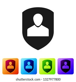 Black User protection icon isolated on white background.  