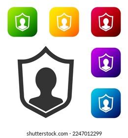 Black User protection icon isolated on white background. Secure user login, password protected, personal data protection, authentication. Set icons in color square buttons. Vector
