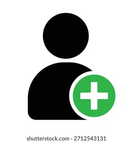 Silueta de usuario negro con signo más verde para agregar nuevo miembro