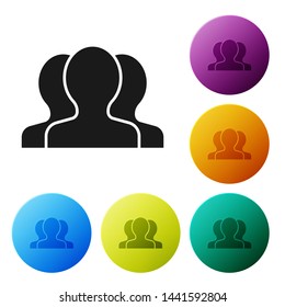 Black Users group icon isolated on white background. Group of people icon. Business avatar symbol - users profile icon. Set icons colorful circle buttons. Vector Illustration