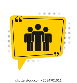 Black Users group icon isolated on white background. Group of people icon. Business avatar symbol - users profile icon. Yellow speech bubble symbol. Vector