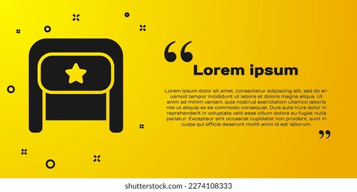 Black Ushanka icon isolated on yellow background. Russian fur winter hat ushanka with star. Soviet Union uniform of KGB and NKVD.  Vector