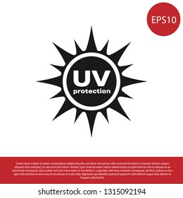 Black UV protection icon isolated on white background. Ultra violet rays radiation. SPF sun sign. Vector Illustration