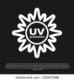 Black UV protection icon isolated on black background. Ultra violet rays radiation. SPF sun sign. Vector Illustration