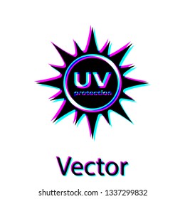 Black UV protection icon isolated on white background. Ultra violet rays radiation. SPF sun sign. Vector Illustration