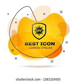 Black UV protection icon isolated on white background. Ultra violet rays radiation. SPF sun sign. Fluid color banner. Vector Illustration