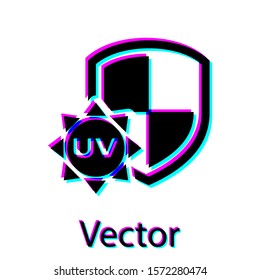Black UV protection icon isolated on white background. Sun and shield. Ultra violet rays radiation. SPF sun sign.  Vector Illustration