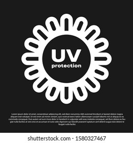 Black UV protection icon isolated on black background. Ultra violet rays radiation. SPF sun sign.  Vector Illustration