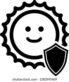 Black UV protection icon isolated on white background. Sun and shield. Ultra violet rays radiation. SPF sun sign.  Vector Illustration