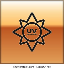 Black UV protection icon isolated on gold background. Ultra violet rays radiation. SPF sun sign.  Vector Illustration