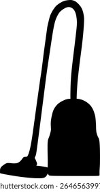 Ícone de aspirador de pó preto em estilo plano. Símbolo minimalista de eletrodomésticos, ideal para serviços de limpeza, tarefas domésticas ou temas de eletrodomésticos. Ilustração isolada de vetor.
