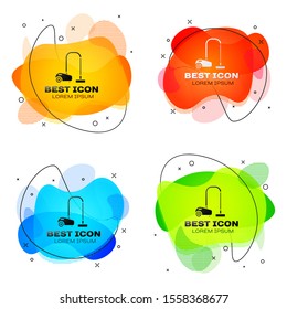 Black Vacuum cleaner icon isolated on white background. Set abstract banner with liquid shapes. Vector Illustration