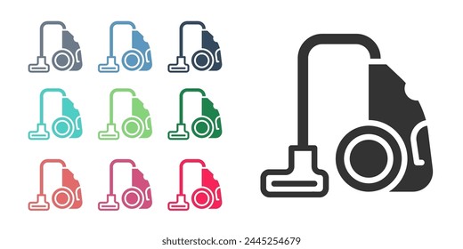 Schwarzes Staubsauger-Symbol isoliert auf weißem Hintergrund. Farbige Symbole festlegen. Vektorgrafik