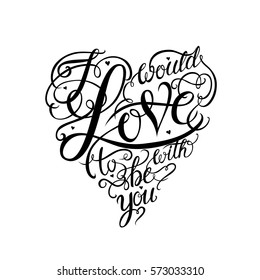 Black valentine heart abstract composition. Vector illustration. Love Lettering calligraphy