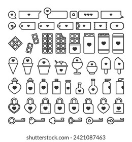 La colección de esquema de San Valentín negro incluye chat de burbujas, chocolate, crema de hielo, poción, candado, llave.